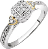 10K Gold Round Natural Diamond Halo-Style Cluster Promise Ring