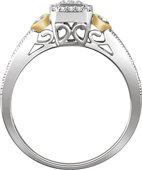 10K Gold Round Natural Diamond Halo-Style Cluster Promise Ring - view 2