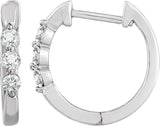 14K Gold Round Natural Diamond Three-Stone Hoop Earrings - White Gold