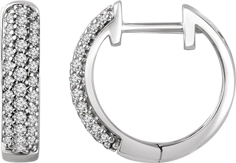 14K Gold Round Natural Diamond Accented Hoop Earrings – 1.1mm Stones