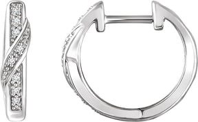 14K Gold Round Natural Diamond Accented Hoop Earrings – 0.95mm Stones