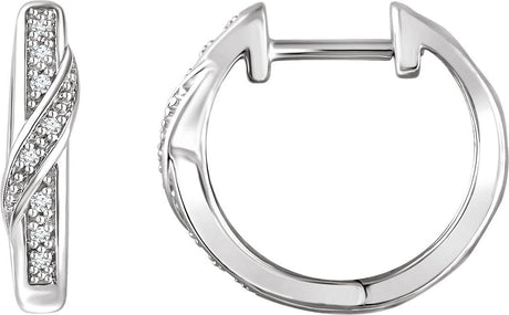 14K Gold Round Natural Diamond Accented Hoop Earrings – 0.95mm Stones