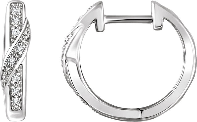 14K Gold Round Natural Diamond Accented Hoop Earrings – 0.95mm Stones