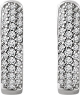 14K Gold Round Natural Diamond Accented Hoop Earrings – 1.1mm Stones - view 2