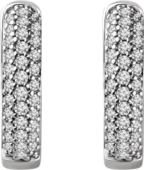 14K Gold Round Natural Diamond Accented Hoop Earrings – 1.1mm Stones - view 2