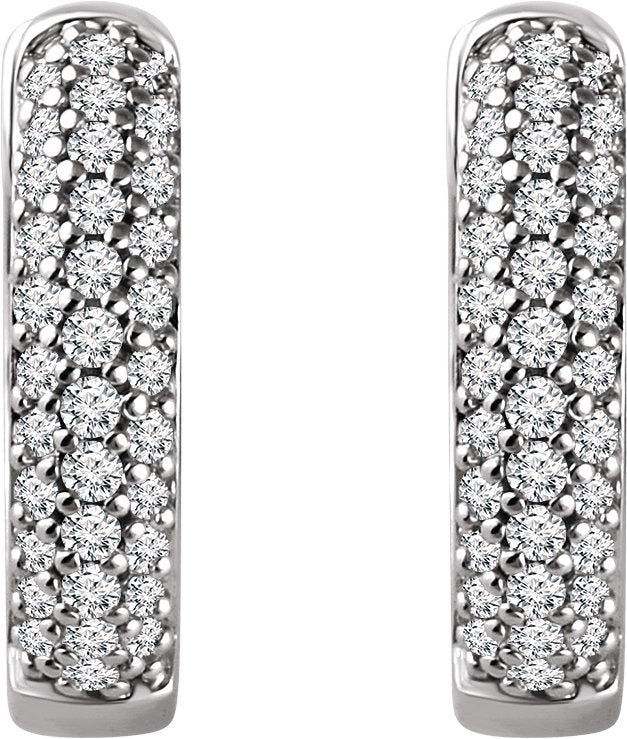 14K Gold Round Natural Diamond Accented Hoop Earrings – 1.1mm Stones - view 2