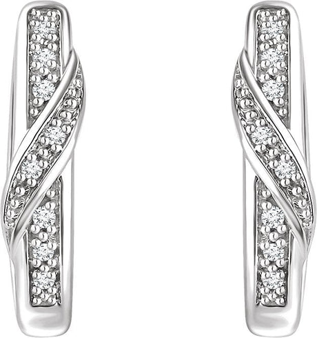14K Gold Round Natural Diamond Accented Hoop Earrings – 0.95mm Stones - view 2