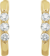 14K Gold Round Natural Diamond Three-Stone Hoop Earrings - Yellow Gold - view 2