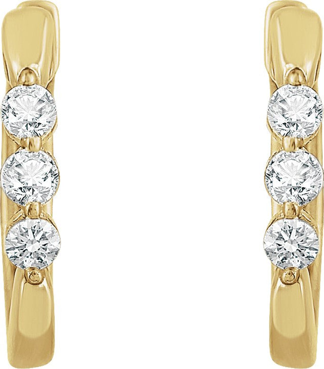 14K Gold Round Natural Diamond Three-Stone Hoop Earrings - Yellow Gold - view 2