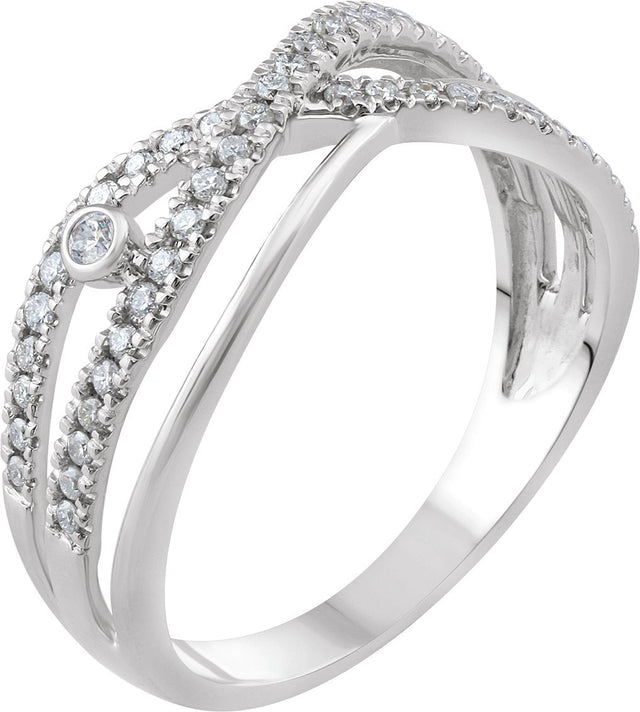 14K Gold Round Natural Diamond Criss-Cross Ring XVIII