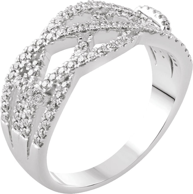 14K Gold Round Natural Diamond Criss-Cross Ring XV