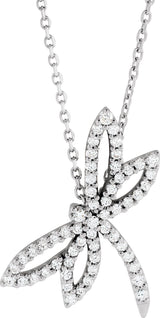 14K Gold Round Natural Diamond Accented Dragonfly Necklace