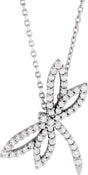 14K Gold Round Natural Diamond Accented Dragonfly Necklace