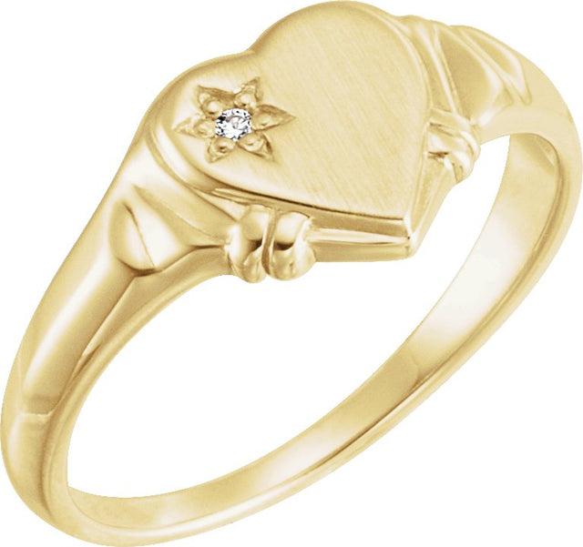 14K Gold Round Natural Diamond Accented Youth Heart Ring - Yellow Gold