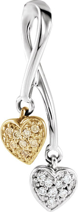 14K Gold Round Natural Diamond Double Heart Pendant
