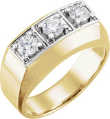 14K Gold Round Natural Diamond Three-Stone Ring – 4.4mm Stones