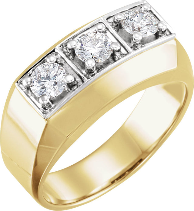 14K Gold Round Natural Diamond Three-Stone Ring – 4.4mm Stones