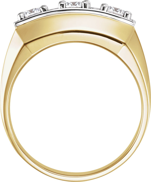 14K Gold Round Natural Diamond Three-Stone Ring – 4.4mm Stones - view 2