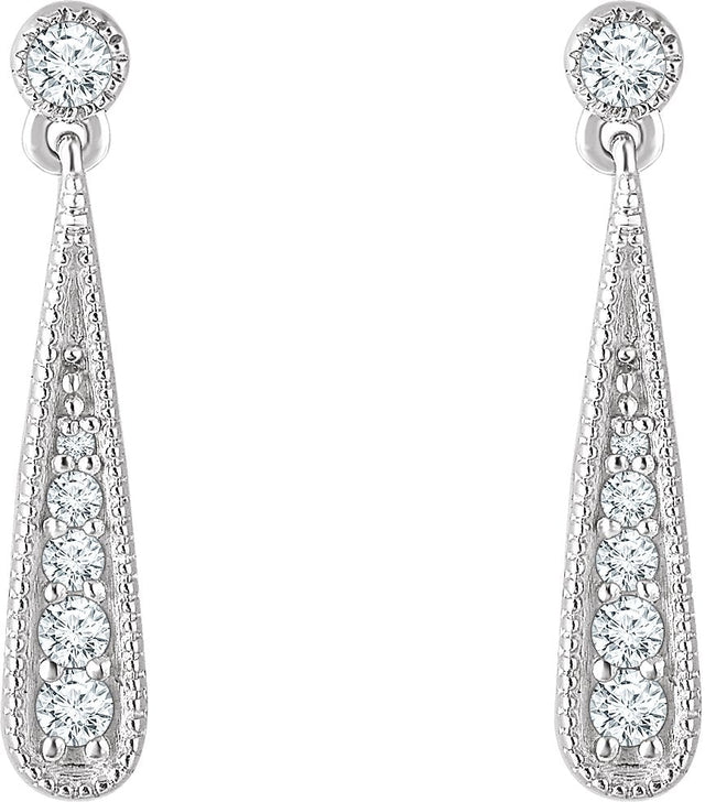 14K Gold Round Natural Diamond Teardrop Earrings - White Gold - view 2