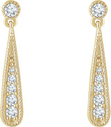 14K Gold Round Natural Diamond Teardrop Earrings - Yellow Gold - view 2