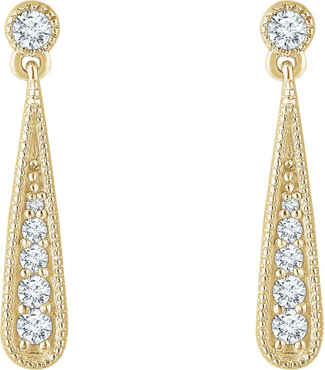14K Gold Round Natural Diamond Teardrop Earrings - Yellow Gold - view 2