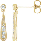 14K Gold Round Natural Diamond Teardrop Earrings - Yellow Gold