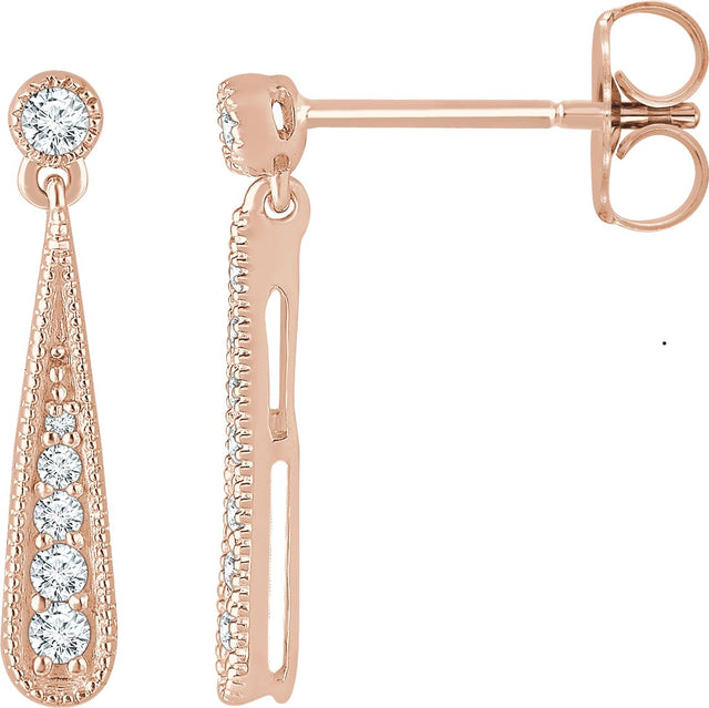 14K Gold Round Natural Diamond Teardrop Earrings - Rose Gold