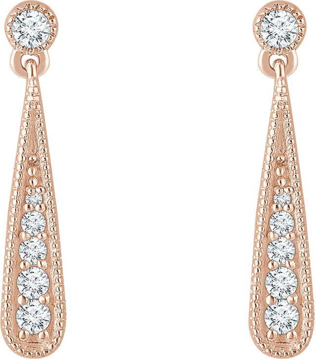 14K Gold Round Natural Diamond Teardrop Earrings - Rose Gold - view 2