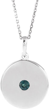 Platinum Round Lab-Grown Alexandrite Disc Necklace or Pendant
