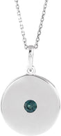14K Gold Round Lab-Grown Alexandrite Disc Necklace or Pendant - White Gold