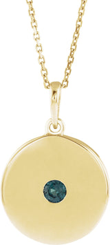 14K Gold Round Lab-Grown Alexandrite Disc Necklace or Pendant - Yellow Gold