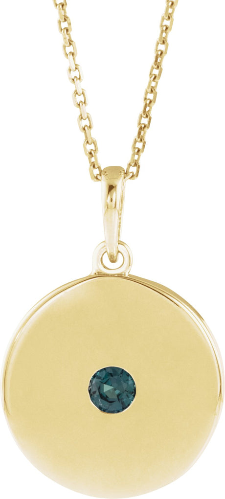 14K Gold Round Lab-Grown Alexandrite Disc Necklace or Pendant - Yellow Gold