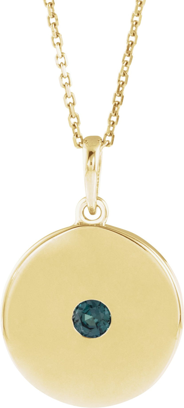 14K Gold Round Lab-Grown Alexandrite Disc Necklace or Pendant - Yellow Gold