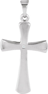 14K Gold Round Natural Diamond Cross Pendant – 0.005 CTW - White Gold