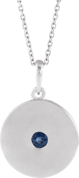 Platinum Round Lab-Grown Blue Sapphire Disc Necklace or Pendant