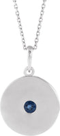 14K Gold Round Lab-Grown Blue Sapphire Disc Necklace or Pendant - White Gold
