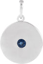 14K Gold Round Natural Blue Sapphire Disc Necklace or Pendant - White Gold