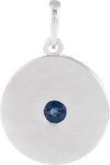 Platinum Round Natural Blue Sapphire Disc Necklace or Pendant