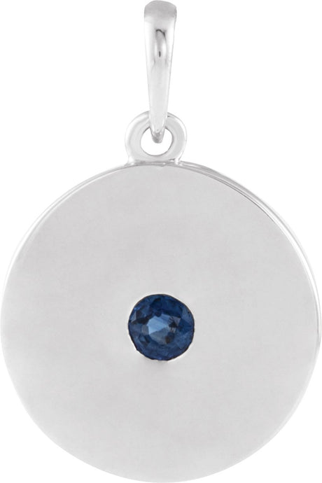Platinum Round Natural Blue Sapphire Disc Necklace or Pendant