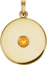 14K Gold Round Natural Citrine Disc Necklace or Pendant - Yellow Gold