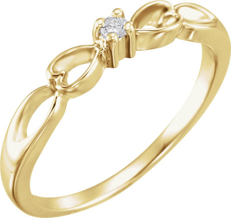 14K Gold Round Natural Diamond Youth Heart Ring – 2mm Stones - Yellow Gold