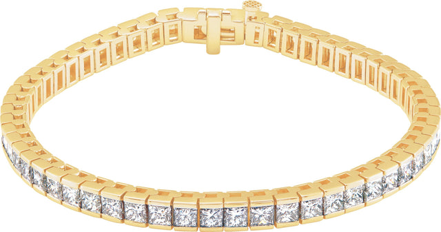18K Gold Square Natural Diamond Accented Line Bracelet - Yellow Gold