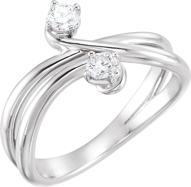 Platinum Round Natural Diamond Two-Stone Bypass Ring – 3.2mm Stones