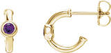 14K Gold Round Natural Amethyst Bezel-Set Huggie Earrings - Yellow Gold