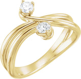 14K Gold Round Natural Diamond Two-Stone Bypass Ring – 3.2mm Stones - Yellow Gold