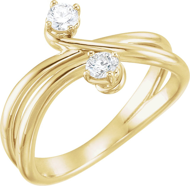 14K Gold Round Natural Diamond Two-Stone Bypass Ring – 3.2mm Stones - Yellow Gold