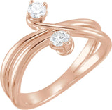 14K Gold Round Natural Diamond Two-Stone Bypass Ring – 3.2mm Stones - Rose Gold