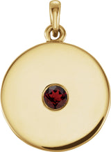 14K Gold Round Natural Mozambique Garnet Disc Necklace or Pendant - Yellow Gold
