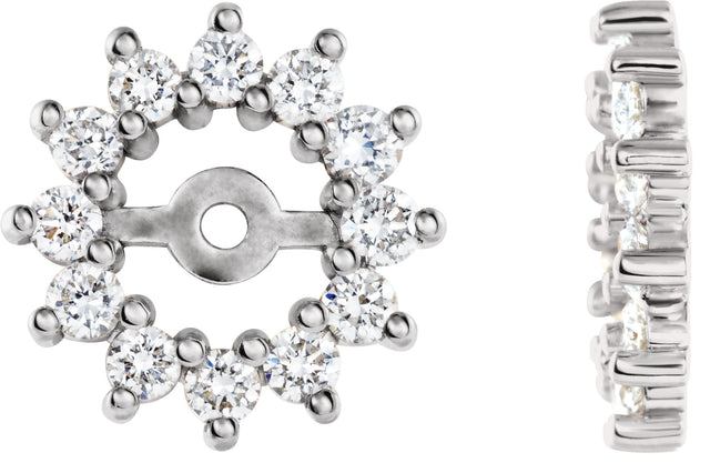 14K Gold Natural Diamond Halo-Style Earring Jackets V - White Gold
