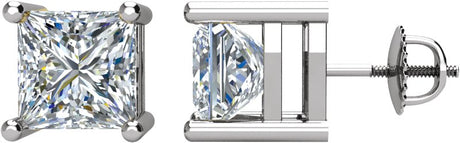 14K Gold Natural Diamond Square 4-Prong Stud Earrings – 2.75x2.75mm - White Gold